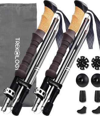 TREKOLOGY Trek-Z Cork Grip Trekking Poles – Lightweight Folding Hiking Poles, Adjustable Height, Compact Travel Design, Aircraft-Grade Aluminum Walking Sticks for Men & Women