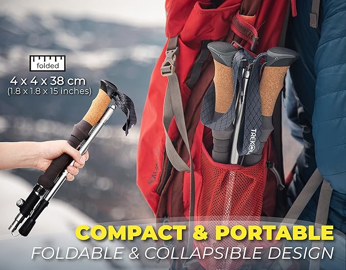 TREKOLOGY Trek-Z Cork Grip Trekking Poles – Lightweight Folding Hiking Poles, Adjustable Height, Compact Travel Design, Aircraft-Grade Aluminum Walking Sticks for Men & Women - Image 2