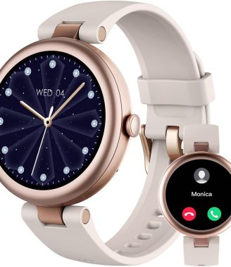 Fitness Tracker, Round Fitness Watches for Women with Bluetooth Call Heart Rate Monitor Sleep Tracker Calorie/Step Counter, Birthday Gift for Women Lady Mom Waterproof Starlight